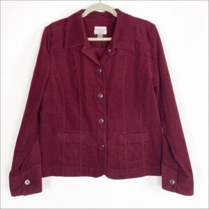 Christopher Banks Textured Velour Cotton Stretch Button Up Jacket with Pockets